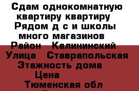 Сдам однокомнатную квартиру квартиру . Рядом д/с и школы, много магазинов. › Район ­ Калининский › Улица ­ Ставрапольская › Этажность дома ­ 9 › Цена ­ 12 000 - Тюменская обл., Тюмень г. Недвижимость » Квартиры аренда   . Тюменская обл.,Тюмень г.